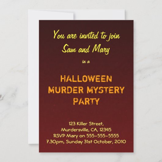 Gory Halloween moord Mystery Party uitnodiging (Achterkant)