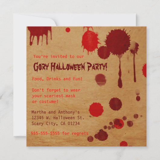Gory Halloween Party Bash Uitnodiging (Voorkant)