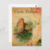 Gosbeak Birds Floral French Carte Postale Briefkaart (Voorkant / Achterkant)