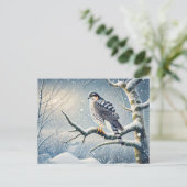 Goshawk op berk in de winter feestdagenkaart (Staand voorkant)
