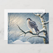 Goshawk op berk in de winter feestdagenkaart (Voorkant / Achterkant)