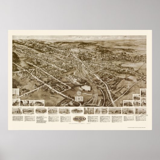 Goshen, NY Panoramic Map - 1922 Poster (Voorkant)