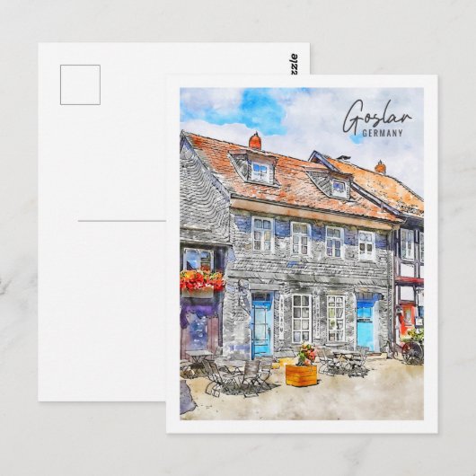 Goslar Duitsland Travel Place Waterverf Briefkaart (Voorkant / Achterkant)