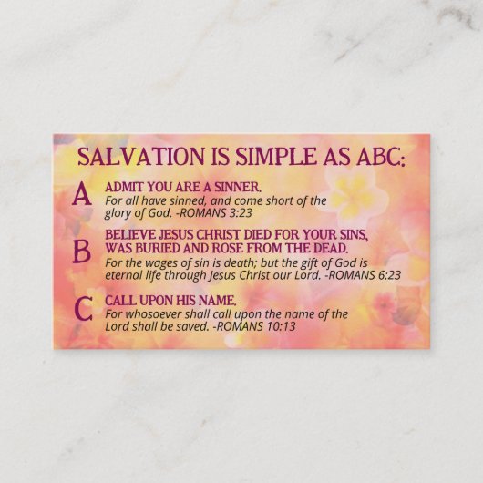 Gospel ABC Salvation Christelijke Evangelisatie KJ Visitekaartje (Voorkant)