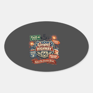 Gospel Highway 66 Christelijk Patriottisch Ontwerp Ovale Sticker