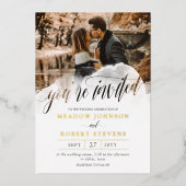 Gossamer Overlay Foto QR Informal Wedding Gold Folie Uitnodiging (Voorkant)
