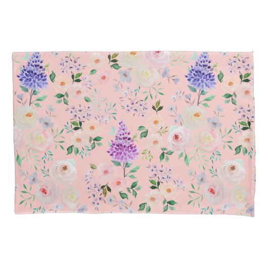 Gossamer Pink Waterverf Floral Kussensloop (Voorkant)
