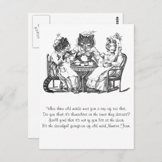 Gossierende katten hebben thee briefkaart (Voorkant / Achterkant)