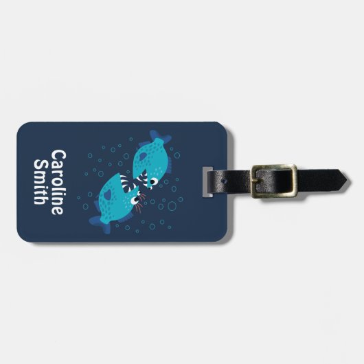 Gossiping Blue Piranha Fish Bagagelabel (Voorkant horizontaal)