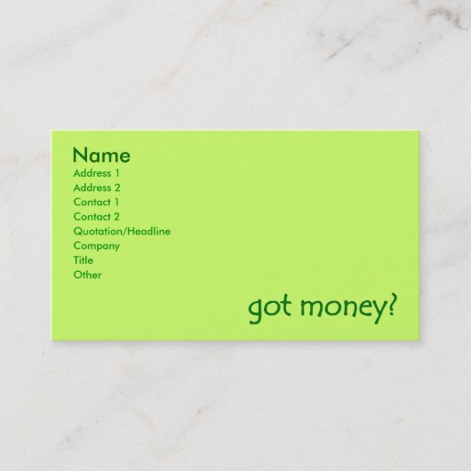 got geld? Zakelijke visitekaartjes (Voorkant)