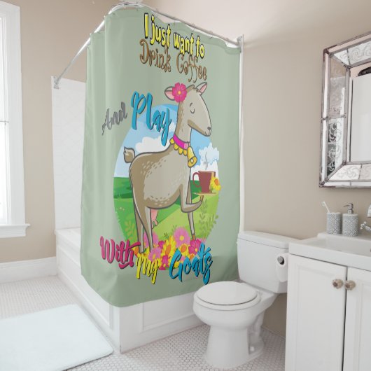 GOT | Gewoon koffie spelen met geiten Drinken Douchegordijn (In situ)