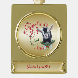 GOT   kerstwijn Baby geit Kisses Nigerian Verguld Banner Ornament