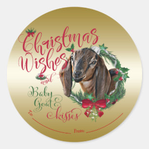 GOT   kerstwijn Baby geit Kisses Nubian 2 Ronde Sticker