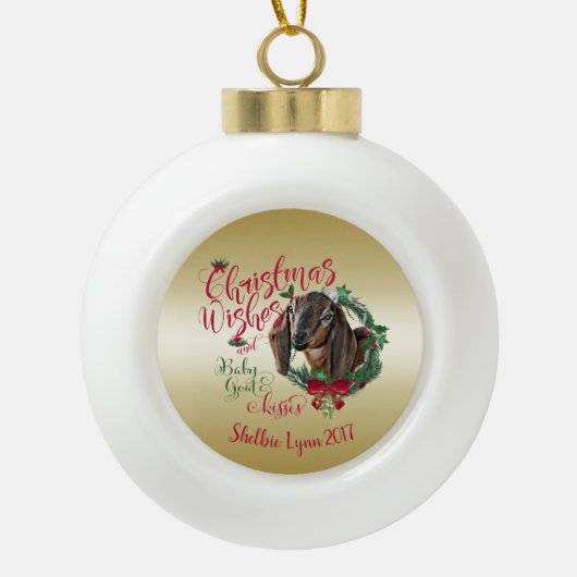GOT | kerstwijn Baby geit Kisses Nubian 3 Keramische Bal Ornament (Voorkant)