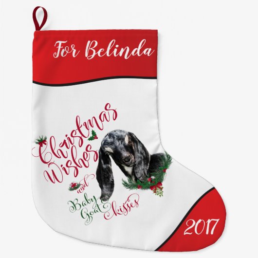 GOT | kerstwijn Baby geit Kisses Nubian Grote Kerstsok (Voorkant)