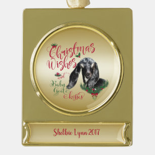 GOT   kerstwijn Baby geit Kisses Nubian Verguld Banner Ornament