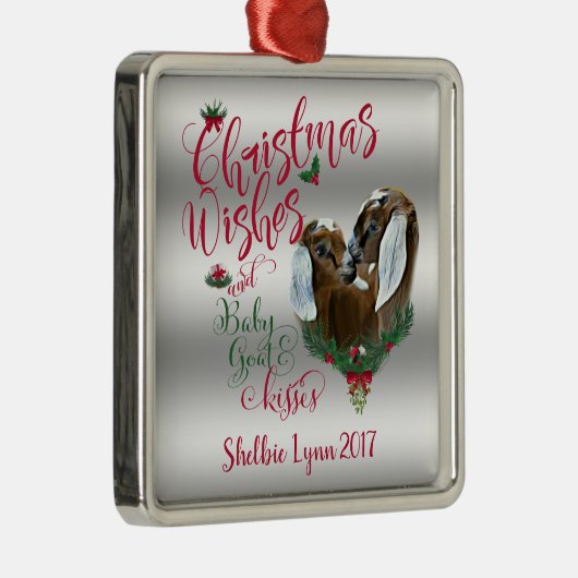 GOT | kerstwijn Baby geit Kisses Nubians Metalen Ornament (Rechts)