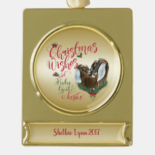 GOT   kerstwijn Baby geit Kisses Nubians Verguld Banner Ornament