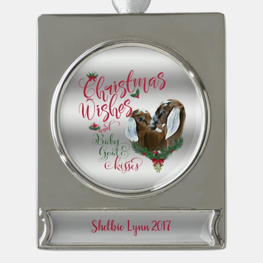GOT | kerstwijn Baby geit Kisses Nubians Verzilverd Banner Ornament (Voorkant)