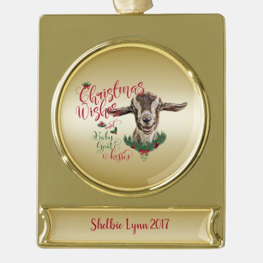 GOT | kerstwijn Baby geit Kisses Togg Verguld Banner Ornament (Voorkant)