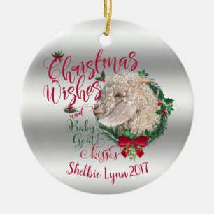 GOT   kerstwijn Baby Goat Kisses Angora Keramisch Ornament