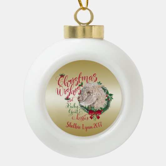 GOT | kerstwijn Baby Goat Kisses Angora Keramische Bal Ornament (Voorkant)