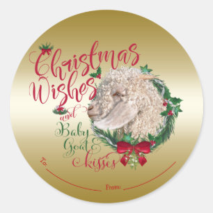 GOT   kerstwijn Baby Goat Kisses Angora Ronde Sticker