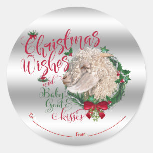 GOT   kerstwijn Baby Goat Kisses Angora Ronde Sticker