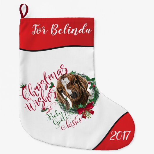 GOT | kerstwijn Baby Goat Kisses Boer Grote Kerstsok (Voorkant)