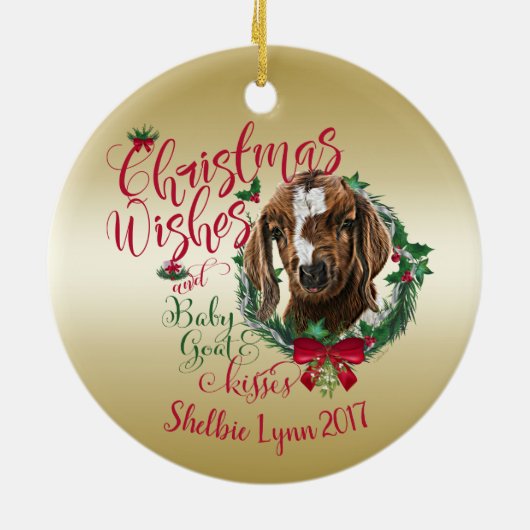 GOT | kerstwijn Baby Goat Kisses Boer Keramisch Ornament (Achterkant)