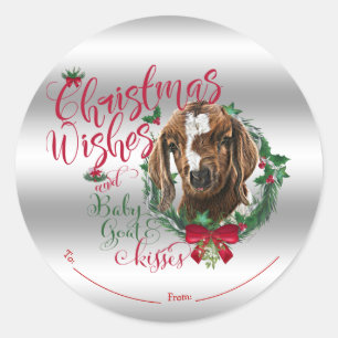GOT   kerstwijn Baby Goat Kisses Boer Ronde Sticker