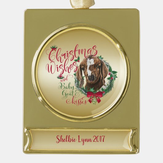 GOT | kerstwijn Baby Goat Kisses Boer Verguld Banner Ornament (Voorkant)