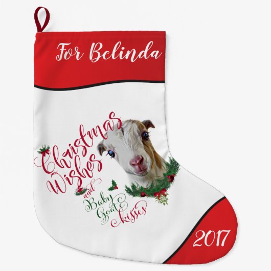 GOT | kerstwijn Baby Goat Kisses LaMancha Grote Kerstsok (Voorkant)