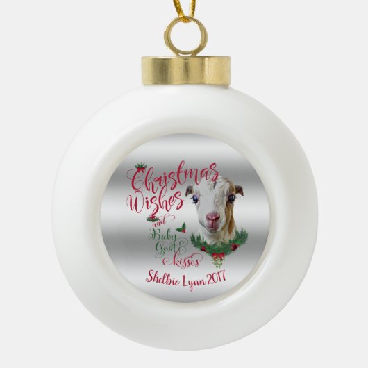 GOT | kerstwijn Baby Goat Kisses LaMancha Keramische Bal Ornament (Voorkant)