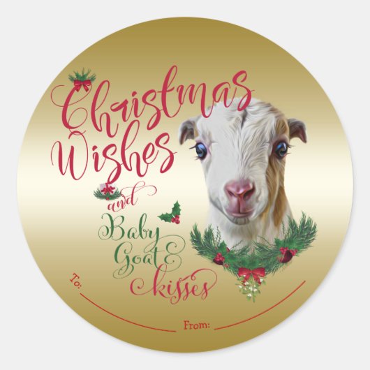 GOT | kerstwijn Baby Goat Kisses LaMancha Ronde Sticker (Voorkant)