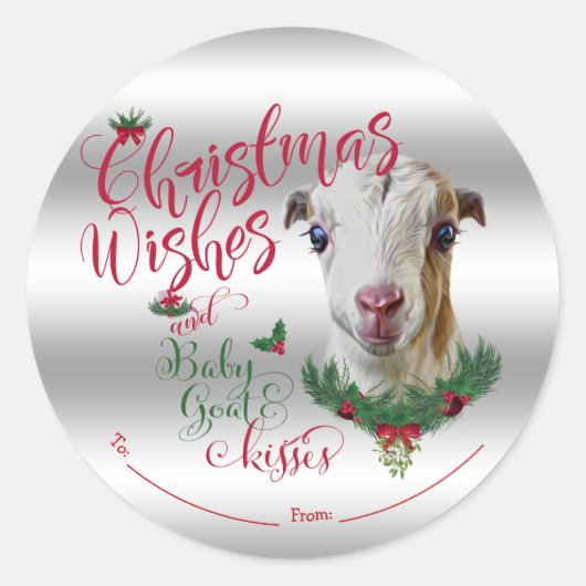 GOT | kerstwijn Baby Goat Kisses LaMancha Ronde Sticker (Voorkant)