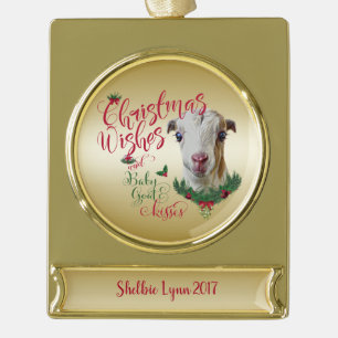GOT   kerstwijn Baby Goat Kisses LaMancha Verguld Banner Ornament