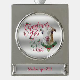 GOT   kerstwijn Baby Goat Kisses LaMancha Verzilverd Banner Ornament