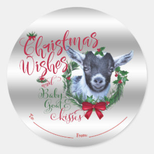 GOT   kerstwijn Baby Goat Kisses Pygmy Ronde Sticker