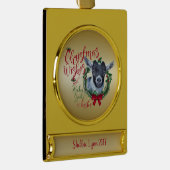 GOT | kerstwijn Baby Goat Kisses Pygmy Verguld Banner Ornament (Rechts)