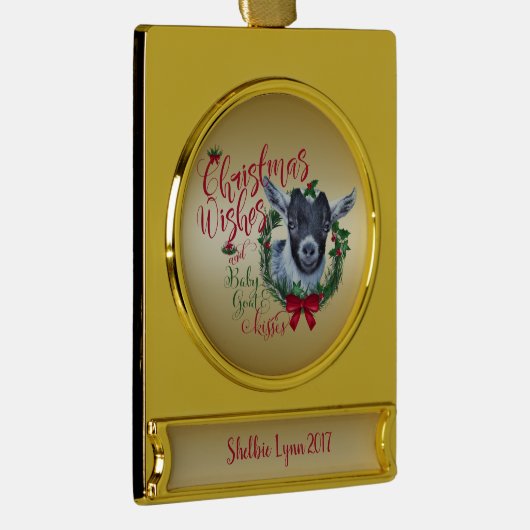 GOT | kerstwijn Baby Goat Kisses Pygmy Verguld Banner Ornament (Rechts)