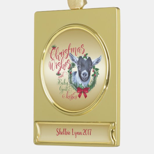 GOT | kerstwijn Baby Goat Kisses Pygmy Verguld Banner Ornament (Links)