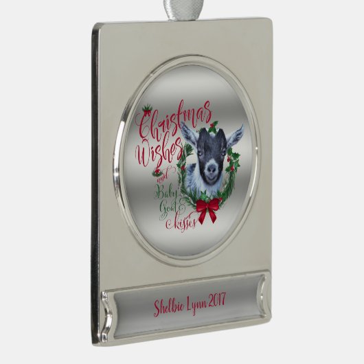 GOT | kerstwijn Baby Goat Kisses Pygmy Verzilverd Banner Ornament (Rechts)
