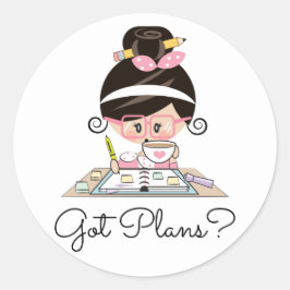 Got Planner Girl Donker Haar Lichte Huid Ronde Sticker