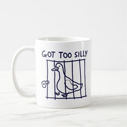 "Got Too Silly" Duck in a Cage Mug Koffiemok (Links)