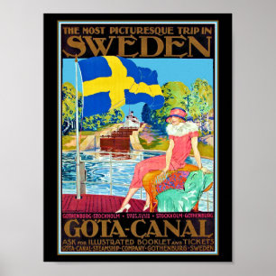Gota Canal Zweden Vintage Travel Poster