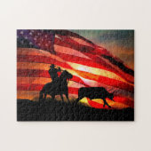 Gotcha Cowboy en Steer met Amerikaanse vlag Legpuzzel (Horizontaal)