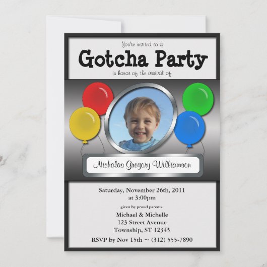 Gotcha Party Ballon Adoptie Uitnodigingen (Voorkant)