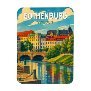 Göteborg Zweden Illustratie Reis Kunst Vintage Magneet