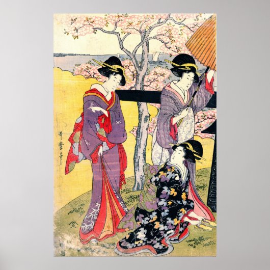 Gotenyama Cherry Blossom Triptych links 1805 Poster (Voorkant)